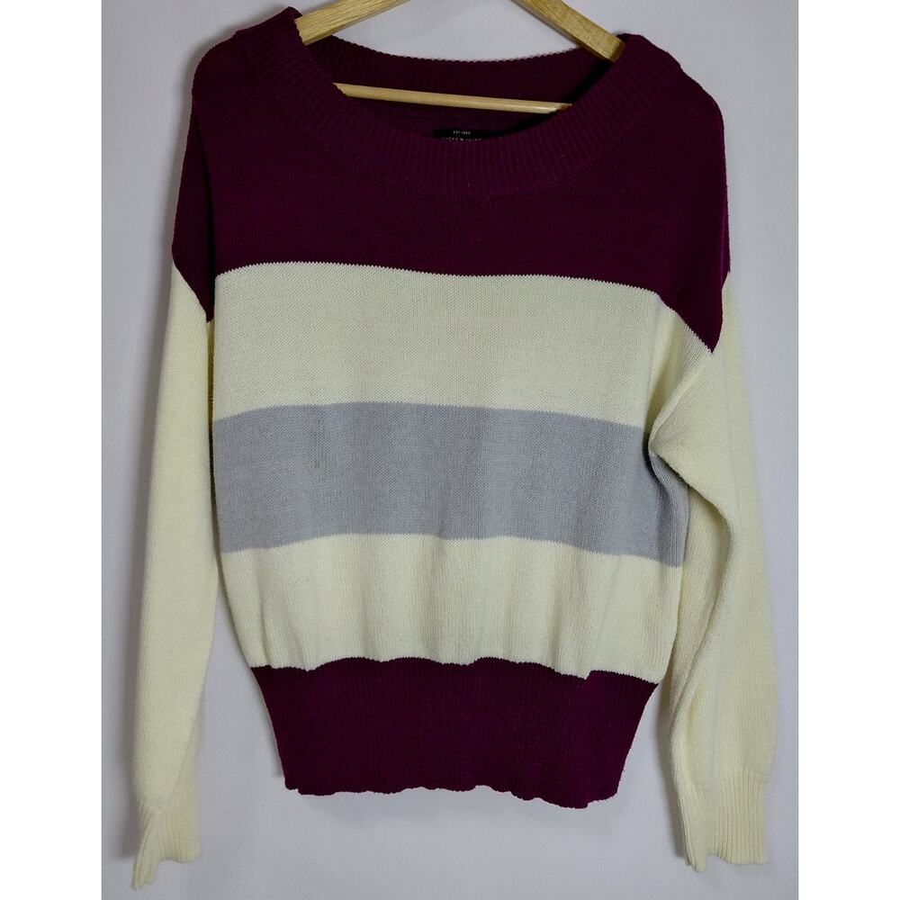 LR9 Lucky Brand Colorblock Knit Sweater Long Sleeve Crew Neck Women Size S/P